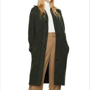 Vince Long Dark Green Collared Cardigan Sweater Coat, size Small